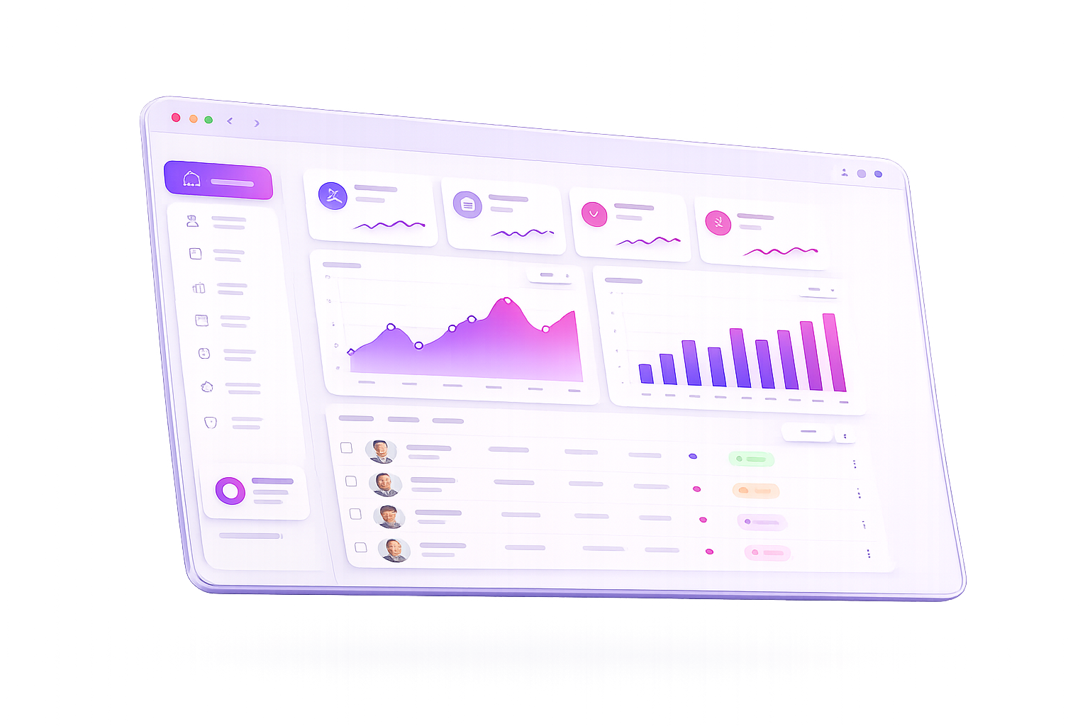 Manager analytics dashboard with KPIs and charts